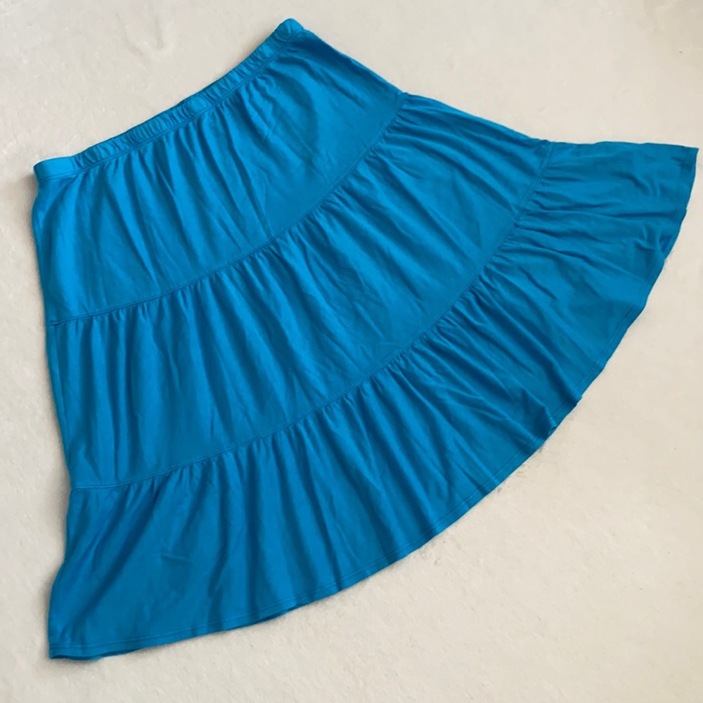 Russ Berens Malibu | Elastic Waist Tiered Peasant Skirt Dark Teal Blue (M)